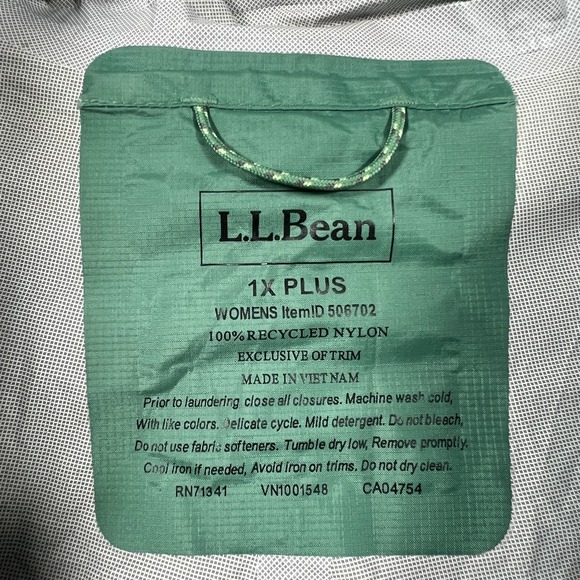 LL Bean Trail Model Rain Jacket Womens 1X Plus Green Hooded Windbreaker Full Zip - Picture 5 of 11